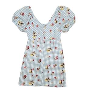Altar'd State Gingham Fruit Print Cotton Mini Dress Small